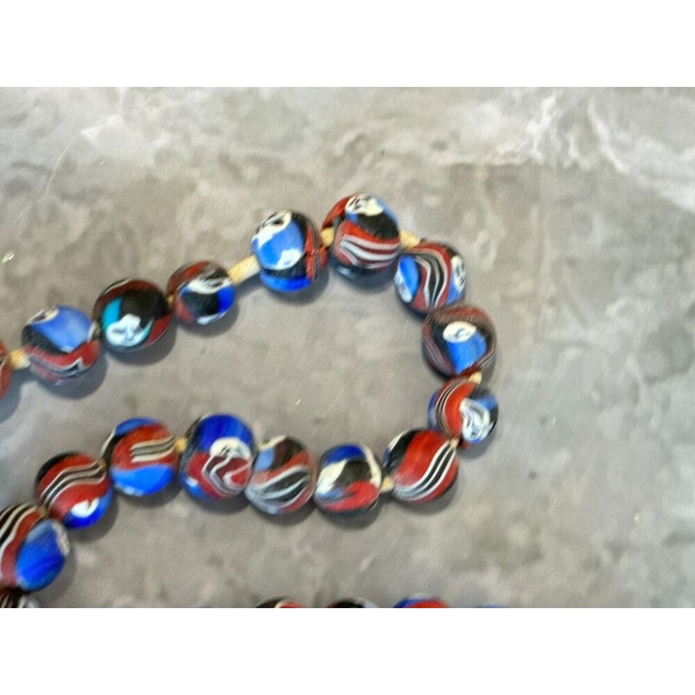 Vintage Millefiori Ghost Face Mosaic Bead Necklace 48 Handcrafted Beads 12-14mm - Picture 11 of 16